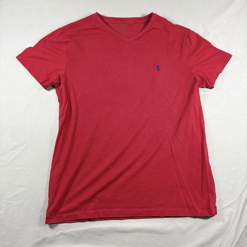 Polo Ralph Lauren T Shirt Lot 2 Mens Medium Red Crew Neck V Neck Pony Logo Tee
